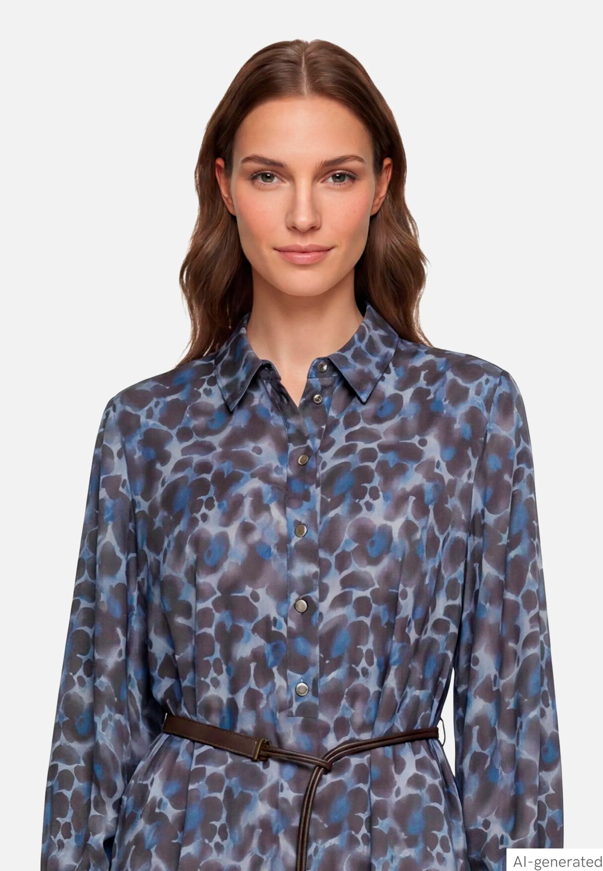 Betty Barclay Blue/Brown Women Shirt Dress with Tie Belt SKU: 1912-1697_8870 Image 07
