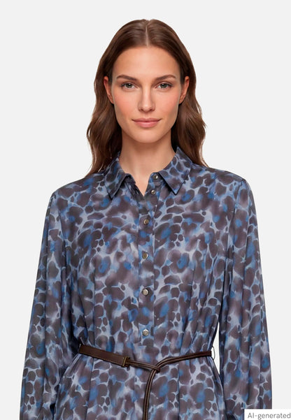 Betty Barclay Blue/Brown Women Shirt Dress with Tie Belt SKU: 1912-1697_8870 Image 07