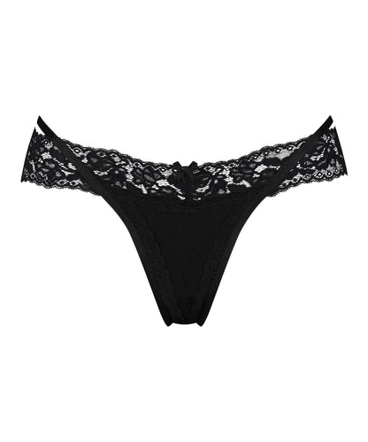 Hunkemoller Black Women Elliena Extra Low V Thong SKU: 194040_Black Image 04