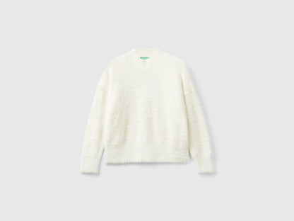 Benetton Creamy White Girls Furry Yarn Sweater SKU: 19BAC200I_0R2 Image 01