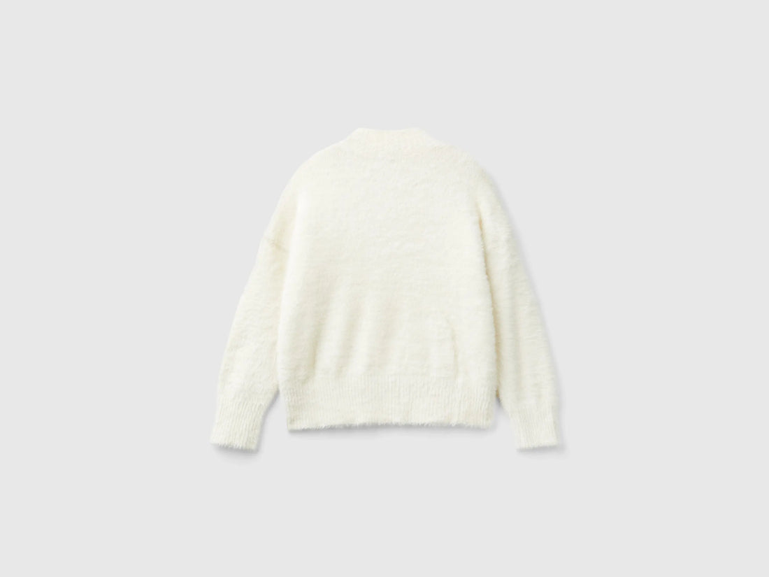 Benetton Creamy White Girls Furry Yarn Sweater SKU: 19BAC200I_0R2 Image 02