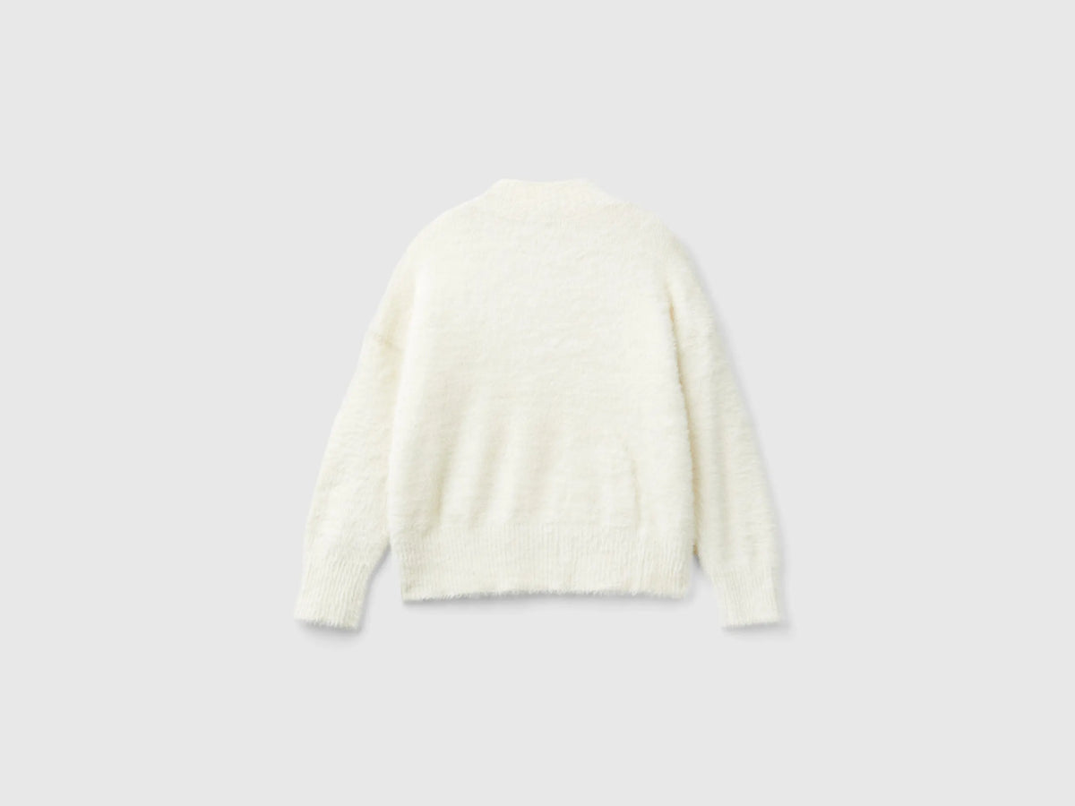 Benetton Creamy White Girls Furry Yarn Sweater SKU: 19BAC200I_0R2 Image 02