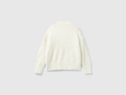 Benetton Creamy White Girls Furry Yarn Sweater SKU: 19BAC200I_0R2 Image 02