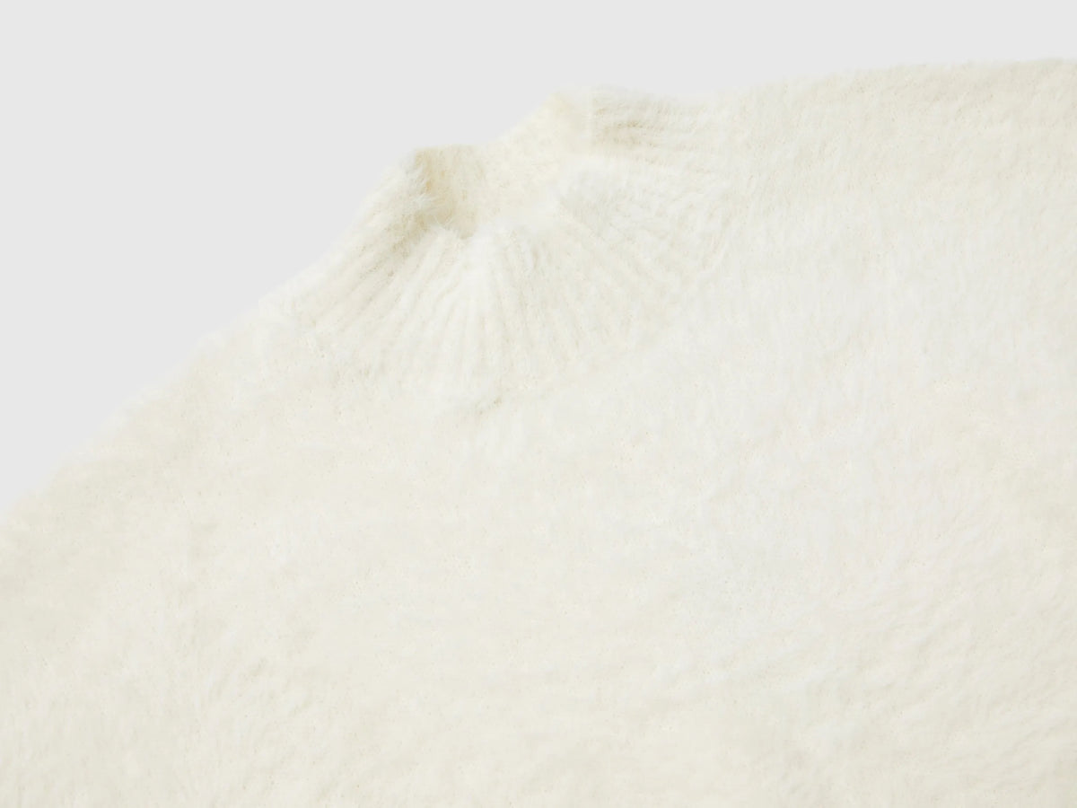 Benetton Creamy White Girls Furry Yarn Sweater SKU: 19BAC200I_0R2 Image 03