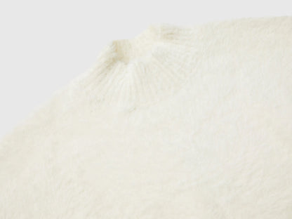 Benetton Creamy White Girls Furry Yarn Sweater SKU: 19BAC200I_0R2 Image 03