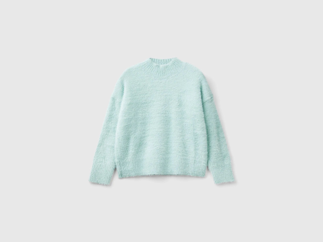 Benetton Aqua Girls Furry Yarn Sweater SKU: 19BAC200I_17H Image 01