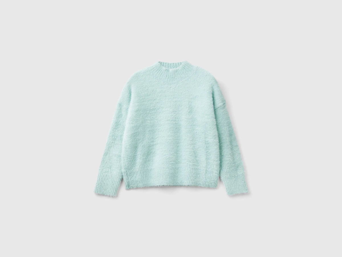 Benetton Aqua Girls Furry Yarn Sweater SKU: 19BAC200I_17H Image 01