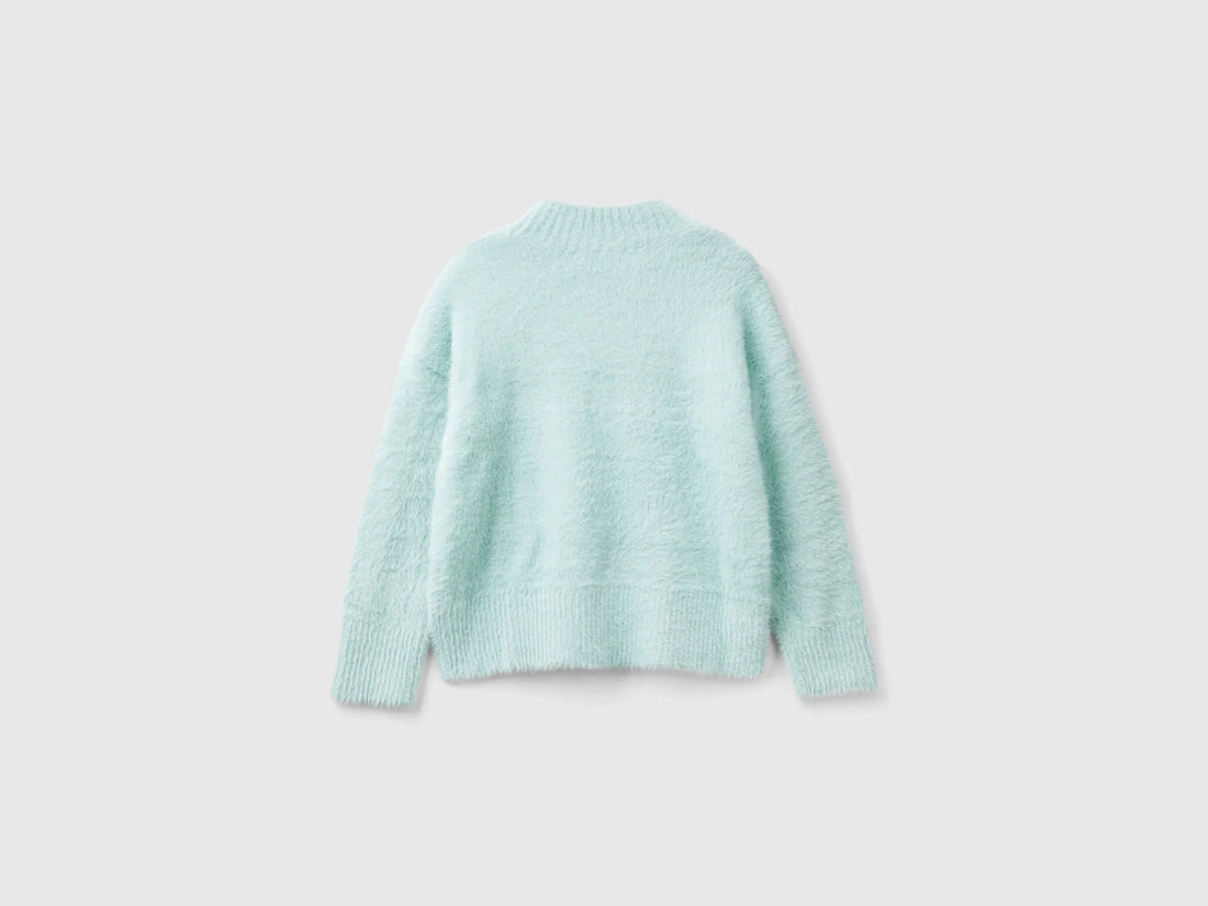 Benetton Aqua Girls Furry Yarn Sweater SKU: 19BAC200I_17H Image 02
