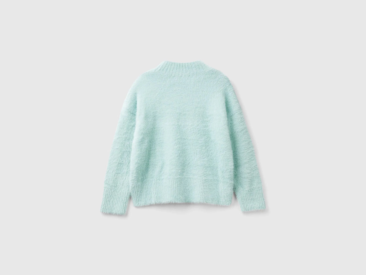 Benetton Aqua Girls Furry Yarn Sweater SKU: 19BAC200I_17H Image 02