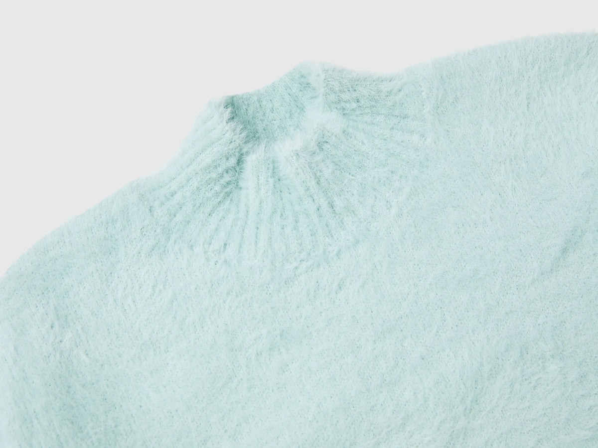 Benetton Aqua Girls Furry Yarn Sweater SKU: 19BAC200I_17H Image 03