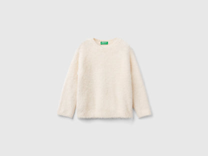 Benetton Creamy White Girls Furry Yarn Sweater SKU: 19BAG100Q_0R2 Image 01