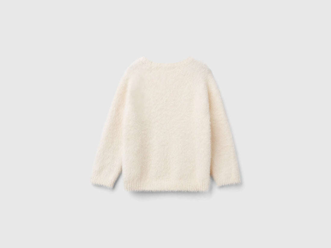 Benetton Creamy White Girls Furry Yarn Sweater SKU: 19BAG100Q_0R2 Image 02