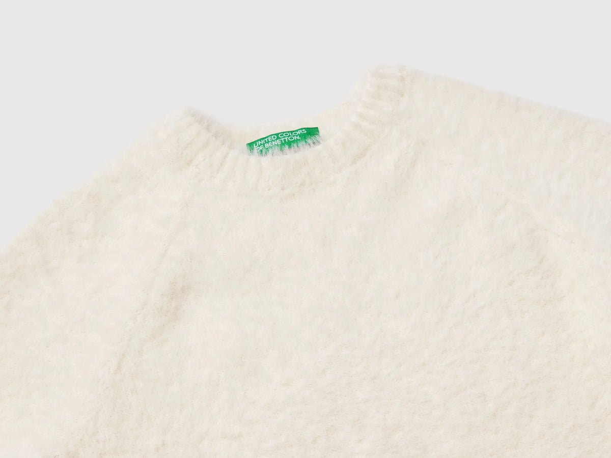 Benetton Creamy White Girls Furry Yarn Sweater SKU: 19BAG100Q_0R2 Image 03