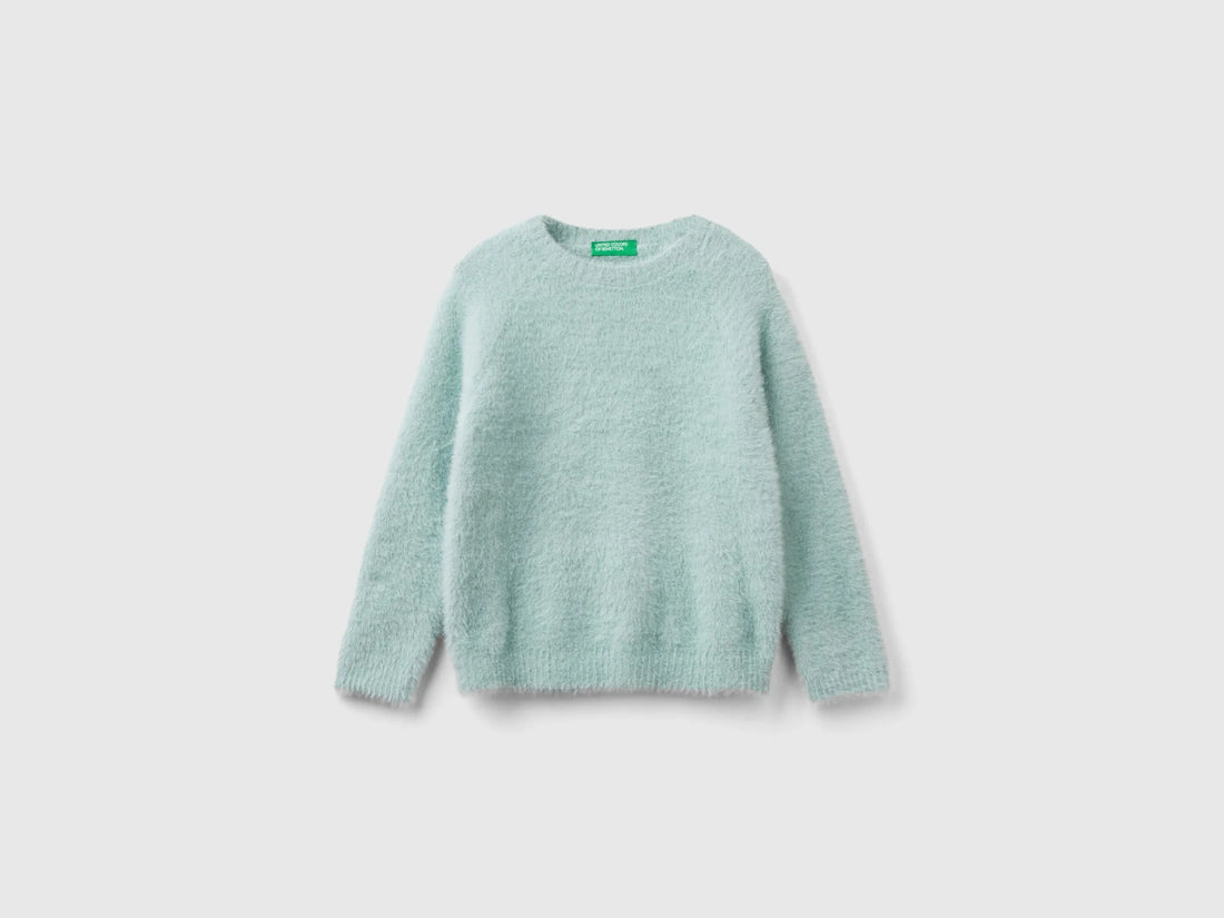 Benetton Aqua Girls Furry Yarn Sweater SKU: 19BAG100Q_17H Image 01