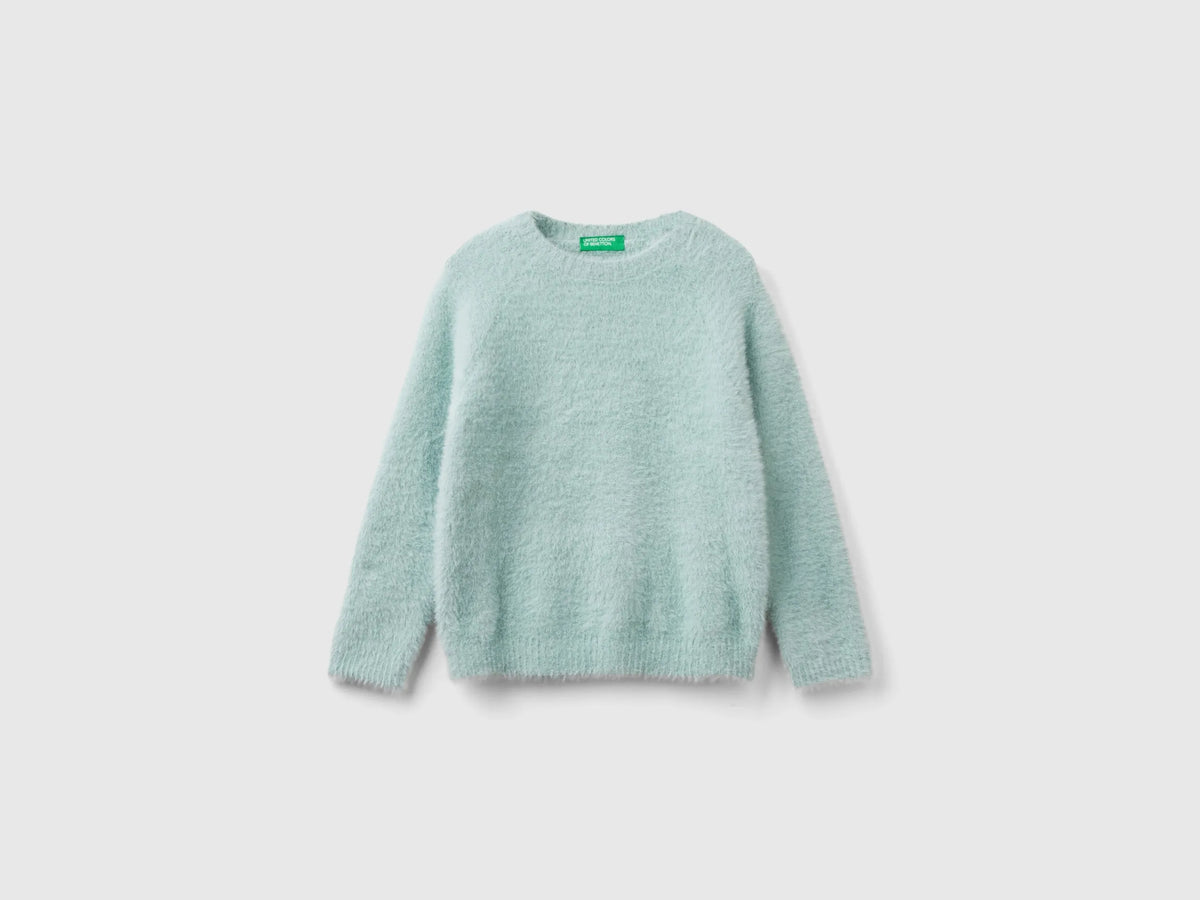 Benetton Aqua Girls Furry Yarn Sweater SKU: 19BAG100Q_17H Image 01