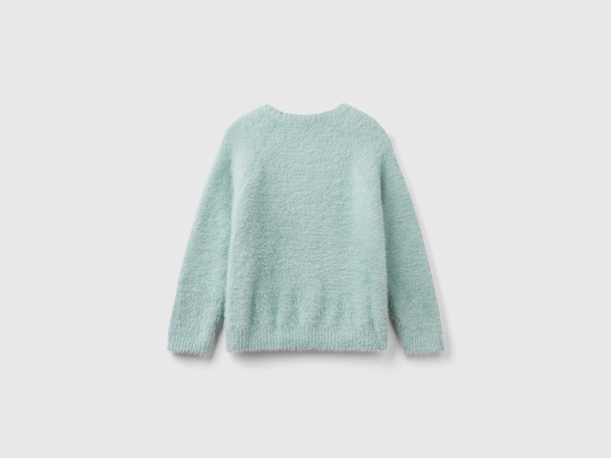 Benetton Aqua Girls Furry Yarn Sweater SKU: 19BAG100Q_17H Image 02