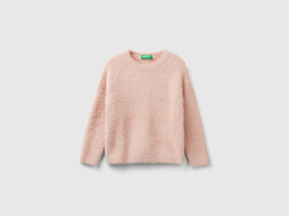 Benetton Soft Pink Girls Furry Yarn Sweater SKU: 19BAG100Q_3V5 Image 01