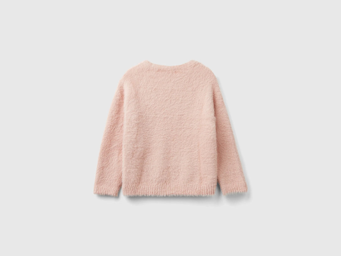 Benetton Soft Pink Girls Furry Yarn Sweater SKU: 19BAG100Q_3V5 Image 02