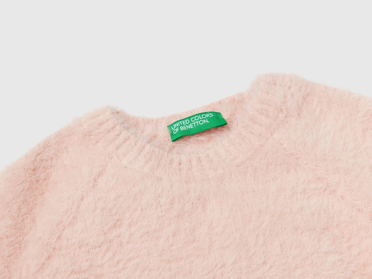 Benetton Soft Pink Girls Furry Yarn Sweater SKU: 19BAG100Q_3V5 Image 03