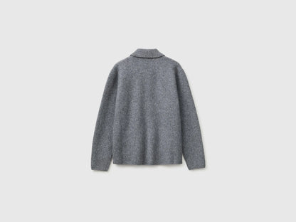 Benetton Dark Gray Men 100% Boiled Wool Jacket with Zip SKU: 19KRU501I_507 Image 02