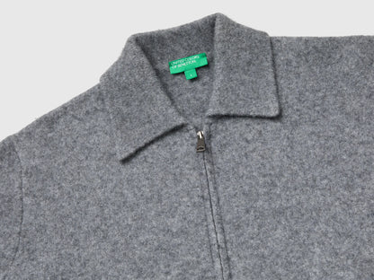 Benetton Dark Gray Men 100% Boiled Wool Jacket with Zip SKU: 19KRU501I_507 Image 03