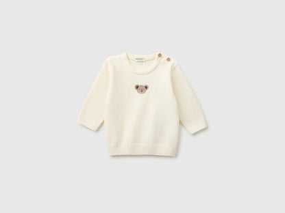 Benetton Creamy White New Born Chenille Sweater with Embroidery SKU: 19MVA101O_0R2 Image 01