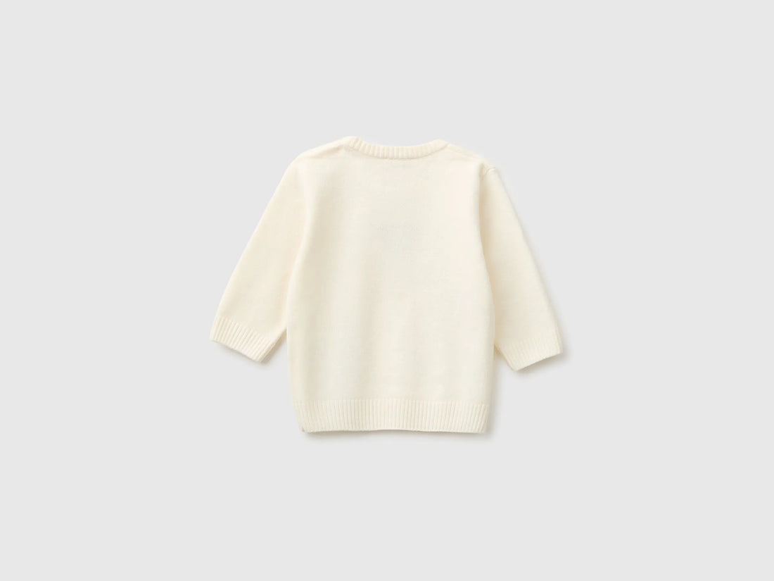 Benetton Creamy White New Born Chenille Sweater with Embroidery SKU: 19MVA101O_0R2 Image 02