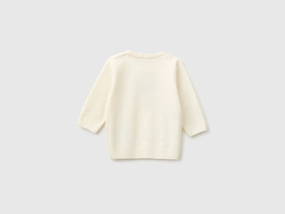 Benetton Creamy White New Born Chenille Sweater with Embroidery SKU: 19MVA101O_0R2 Image 02