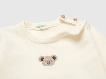 Benetton Creamy White New Born Chenille Sweater with Embroidery SKU: 19MVA101O_0R2 Image 03