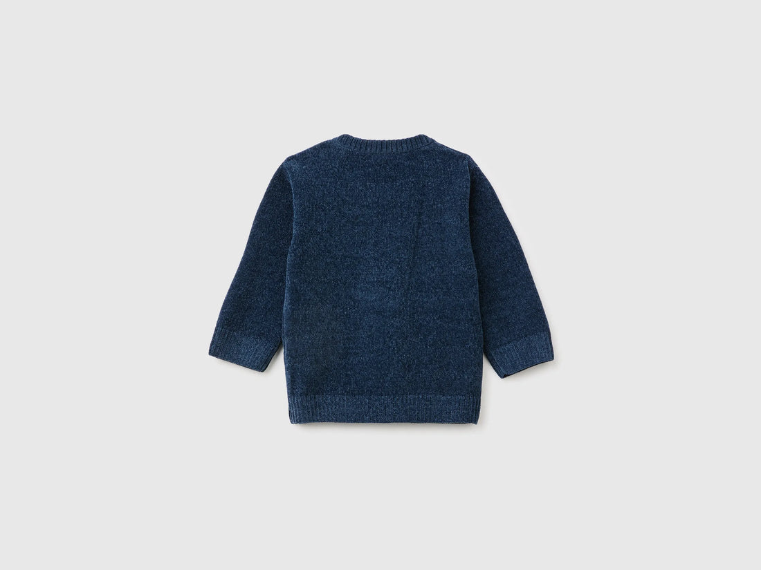 Benetton Blue New Born Chenille Sweater with Embroidery SKU: 19MVA101O_355 Image 02