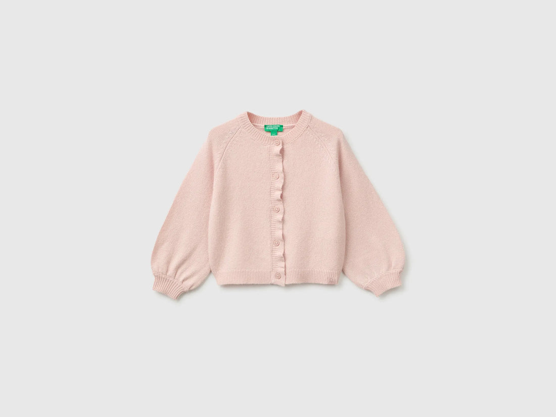 Benetton Soft Pink Girls Crew Neck Cardigan with Buttons SKU: 19WPG500U_08Q Image 01
