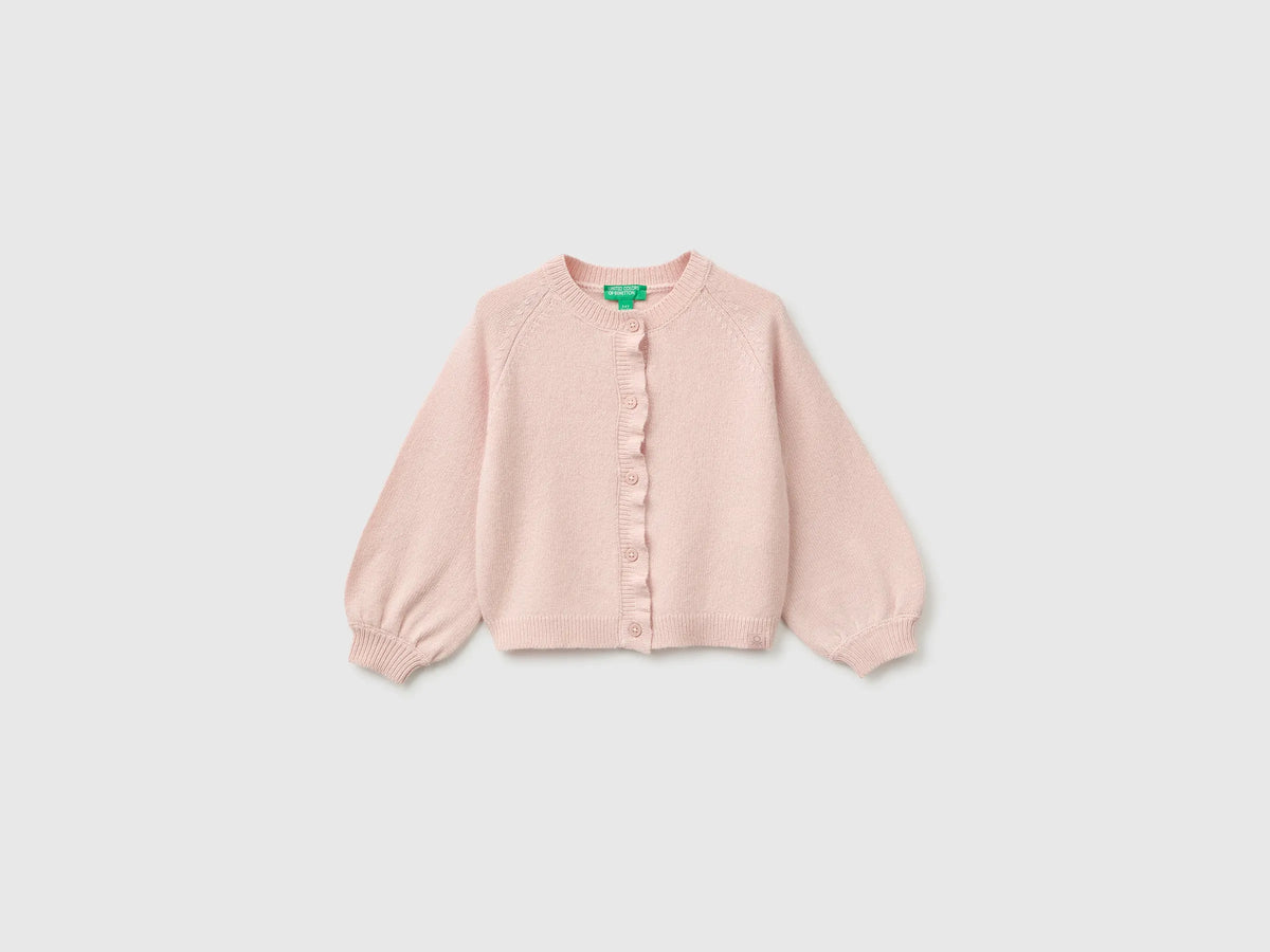 Benetton Soft Pink Girls Crew Neck Cardigan with Buttons SKU: 19WPG500U_08Q Image 01