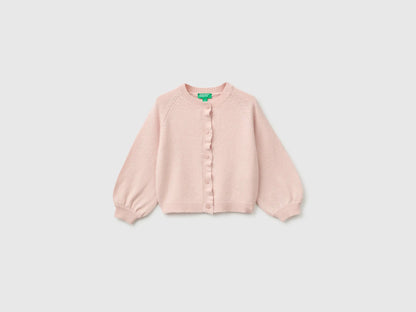 Benetton Soft Pink Girls Crew Neck Cardigan with Buttons SKU: 19WPG500U_08Q Image 01