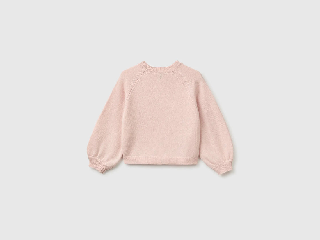Benetton Soft Pink Girls Crew Neck Cardigan with Buttons SKU: 19WPG500U_08Q Image 02