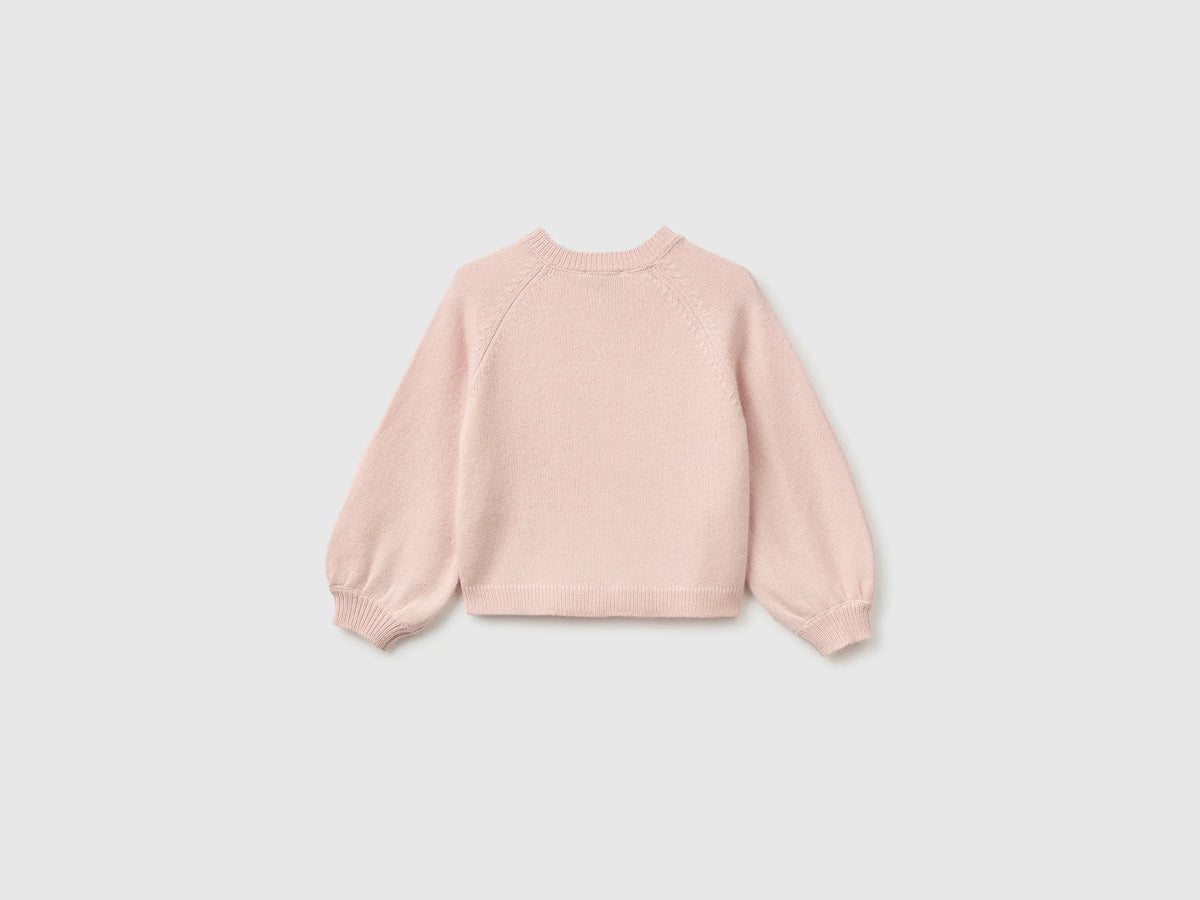 Benetton Soft Pink Girls Crew Neck Cardigan with Buttons SKU: 19WPG500U_08Q Image 02