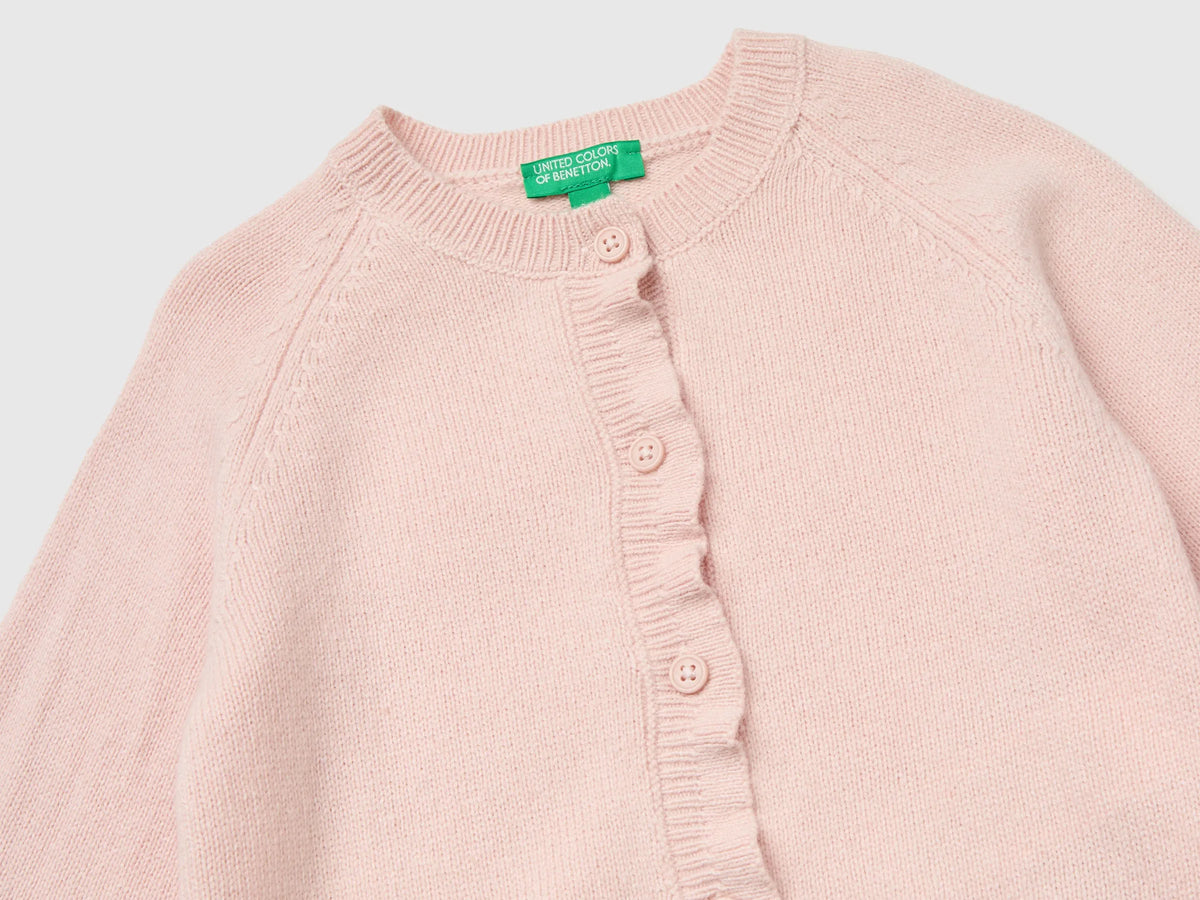 Benetton Soft Pink Girls Crew Neck Cardigan with Buttons SKU: 19WPG500U_08Q Image 03