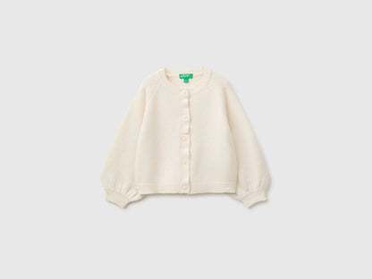 Benetton Creamy White Girls Crew Neck Cardigan with Buttons SKU: 19WPG500U_0R2 Image 01