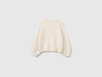 Benetton Creamy White Girls Crew Neck Cardigan with Buttons SKU: 19WPG500U_0R2 Image 02