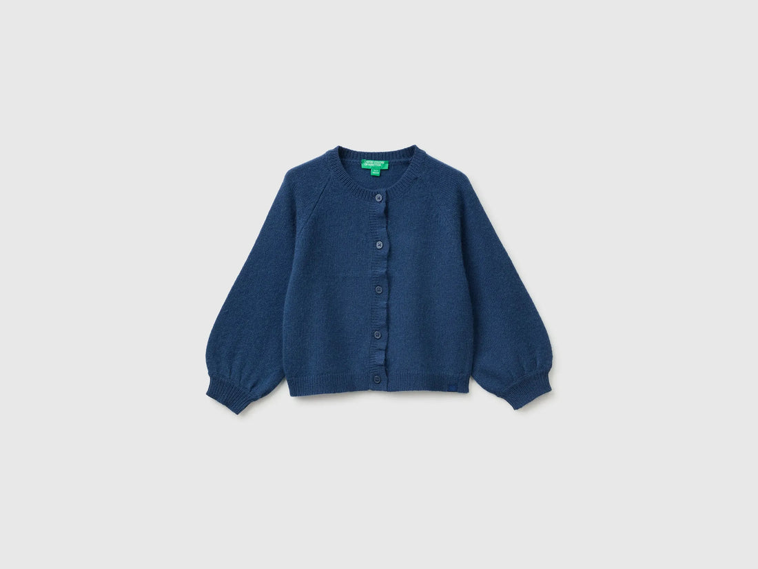 Benetton Blue Girls Crew Neck Cardigan with Buttons SKU: 19WPG500U_355 Image 01