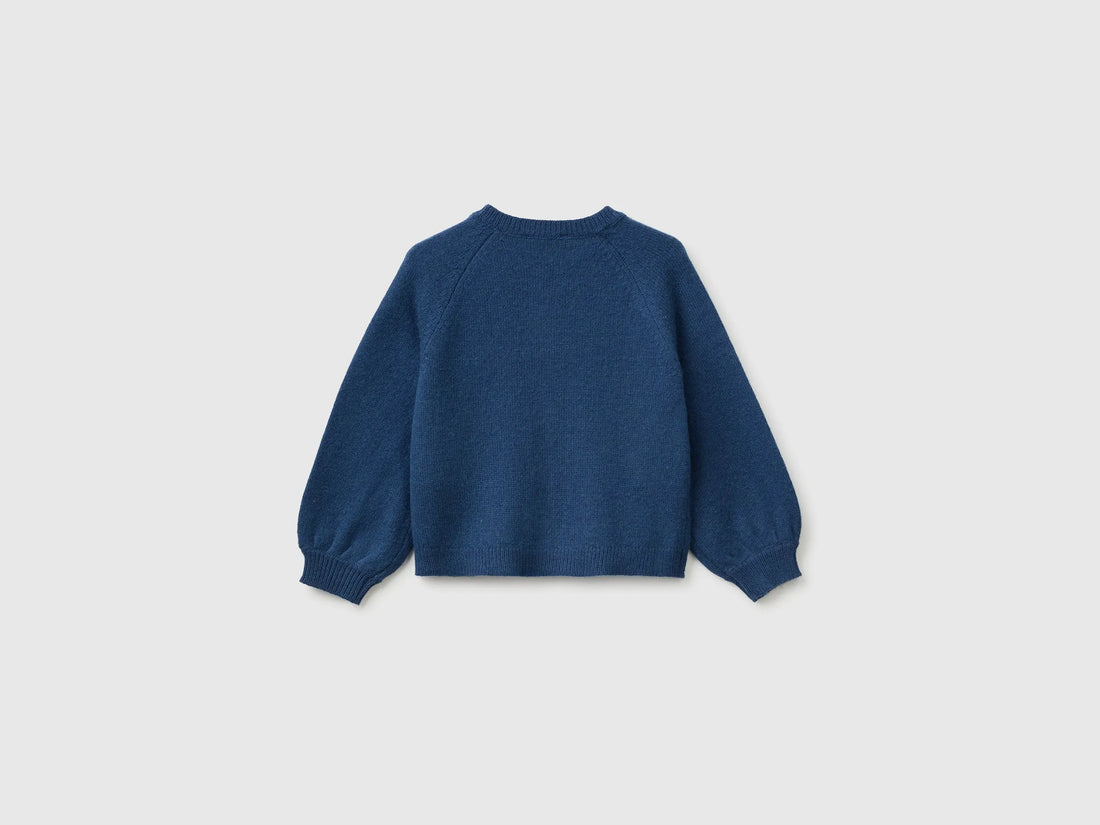 Benetton Blue Girls Crew Neck Cardigan with Buttons SKU: 19WPG500U_355 Image 02