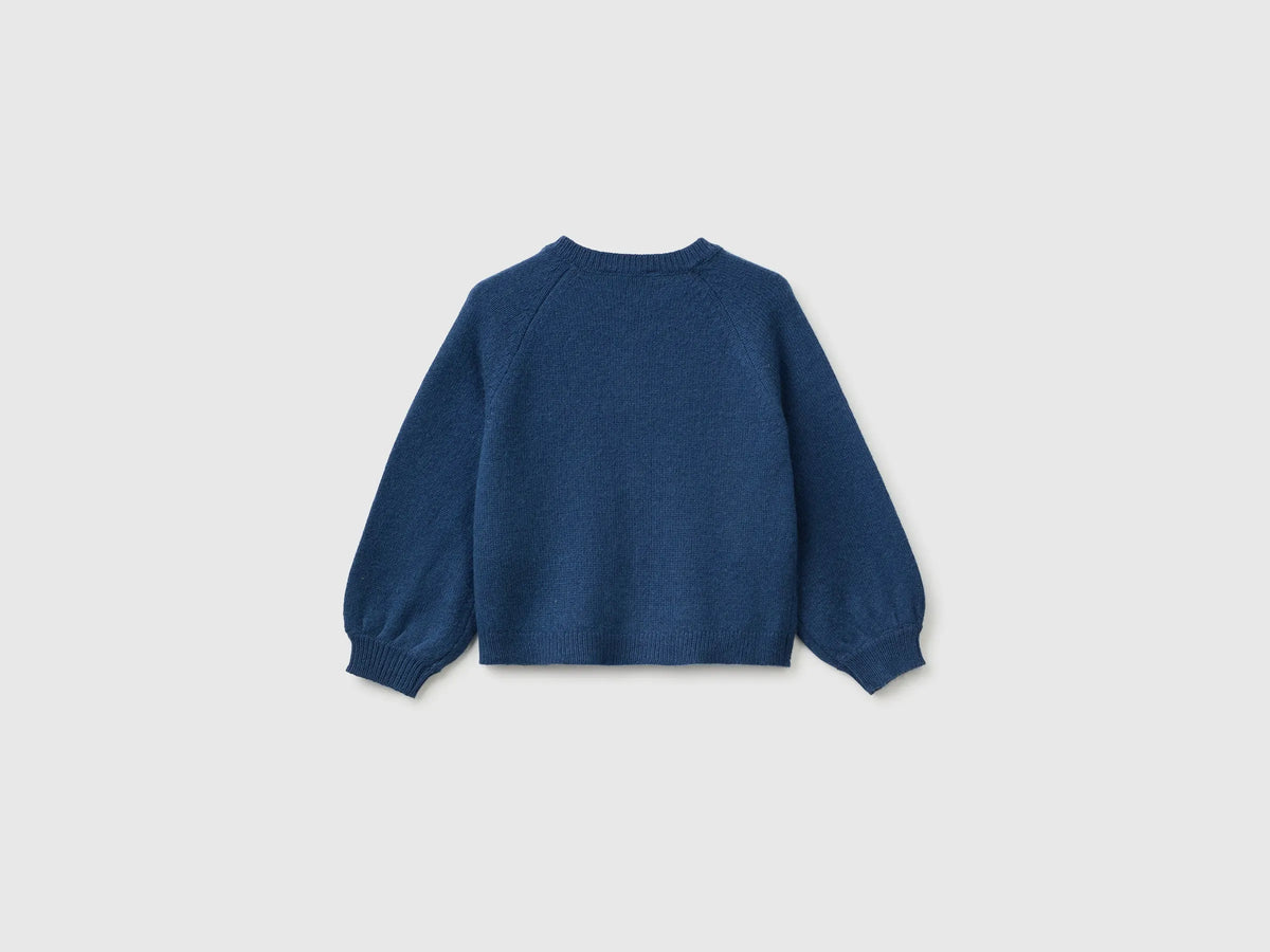 Benetton Blue Girls Crew Neck Cardigan with Buttons SKU: 19WPG500U_355 Image 02