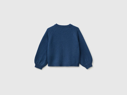 Benetton Blue Girls Crew Neck Cardigan with Buttons SKU: 19WPG500U_355 Image 02