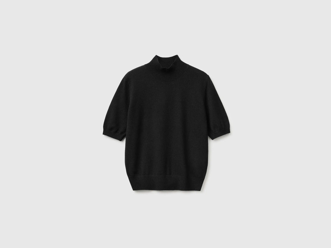 Benetton Black Women Short-Sleeved Turtleneck Sweater SKU: 1B9YD204U_100 Image 01