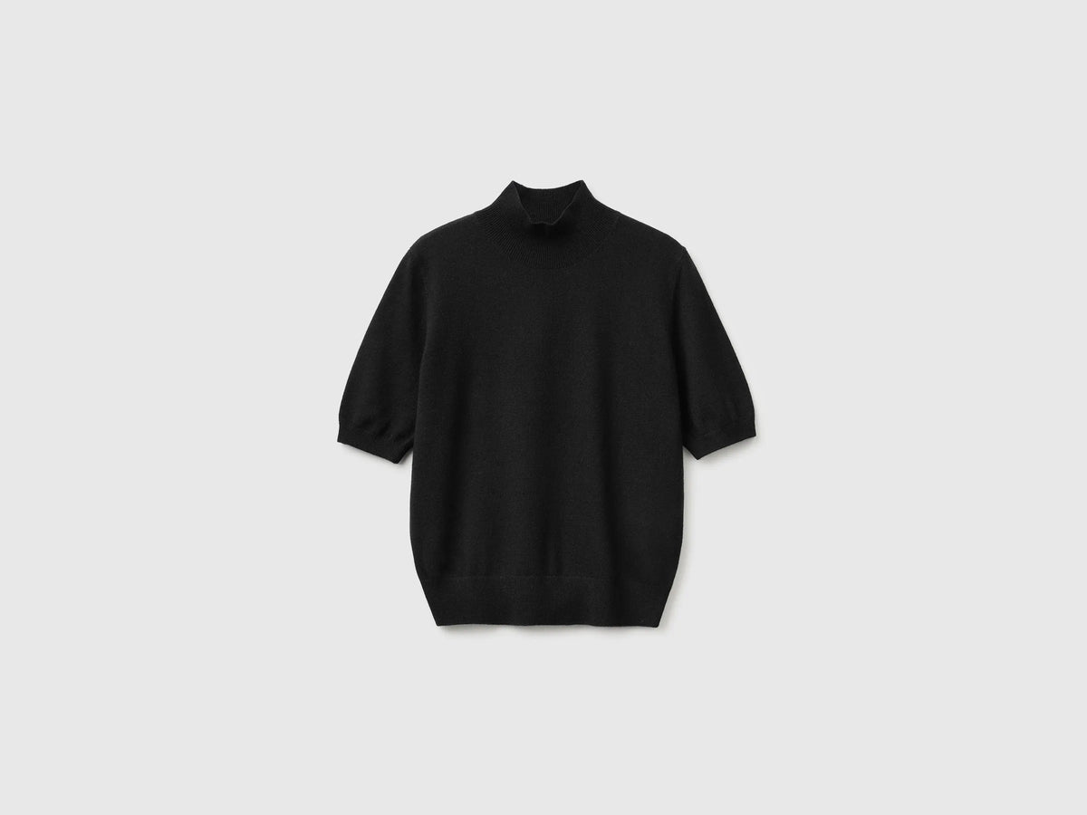Benetton Black Women Short-Sleeved Turtleneck Sweater SKU: 1B9YD204U_100 Image 01