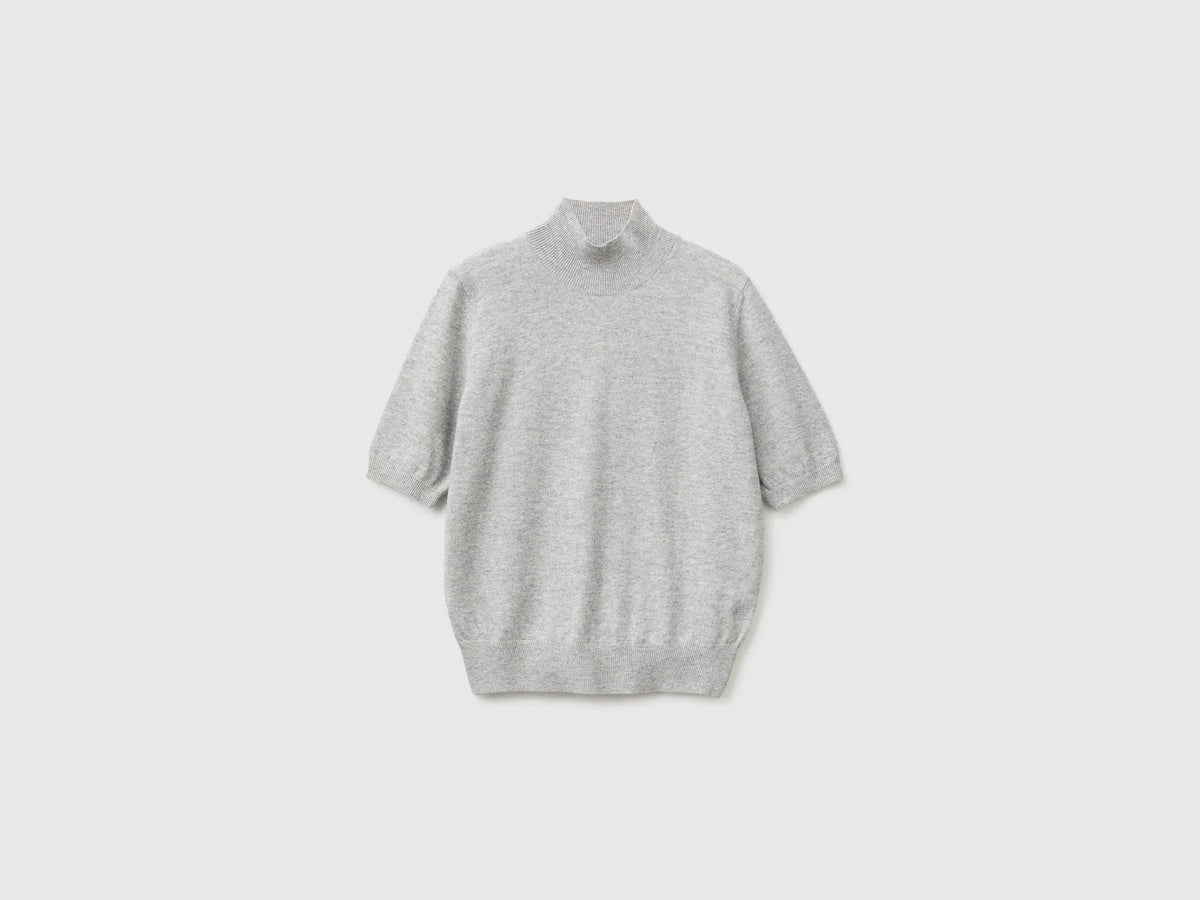 Benetton Light Gray Women Short-Sleeved Turtleneck Sweater SKU: 1B9YD204U_501 Image 01