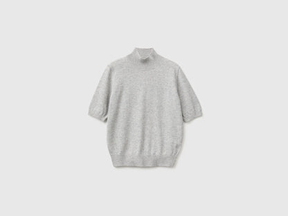 Benetton Light Gray Women Short-Sleeved Turtleneck Sweater SKU: 1B9YD204U_501 Image 01
