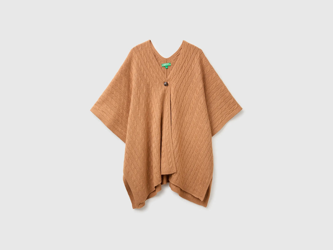 Benetton Camel Women Cape with Braids SKU: 1B9YDU01T_10G Image 01