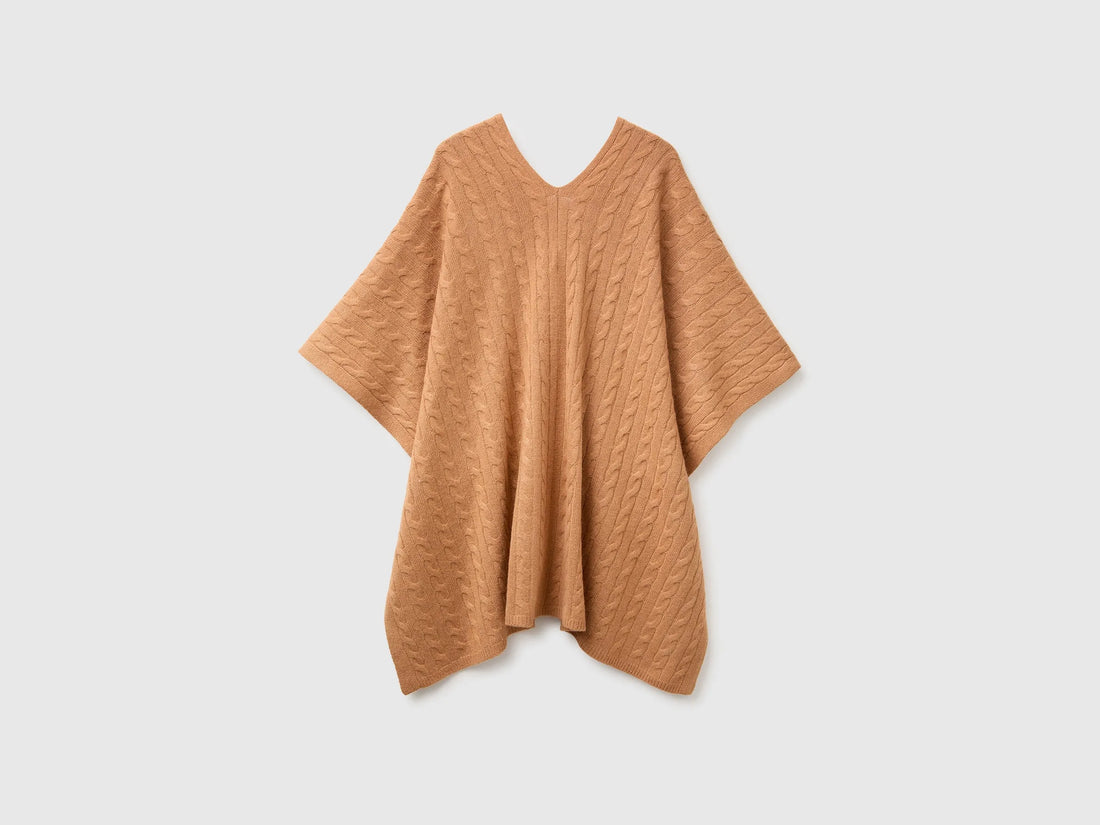 Benetton Camel Women Cape with Braids SKU: 1B9YDU01T_10G Image 02