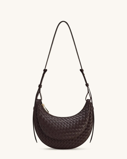 JW PEI Coffee Brown Women Sharon Woven Crossbody Bag - Coffee Brown SKU: 1C131-37_Coffee Brown Image 01