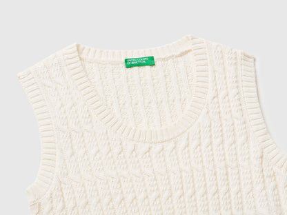 Benetton_Creamy White_Knit Vest with Cables_1D32C108Y_0R2_03